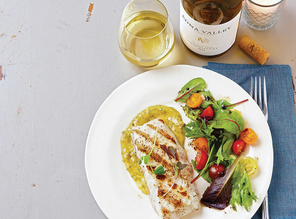 Grilled Halibut with Brown Butter-Shallot Remoulade